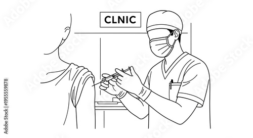 Doctor administering vaccine injection to patient in clinic, healthcare concept