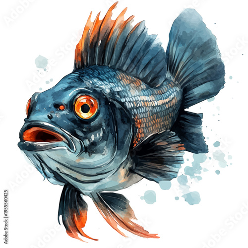 Tilapia, clean semi-realistic fantasy style, soft magical glow, watercolor artwork, white backgroundv