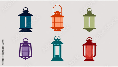 Illustration of lantern icon with various variations