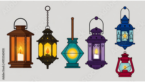 Illustration of lantern icon with various variations