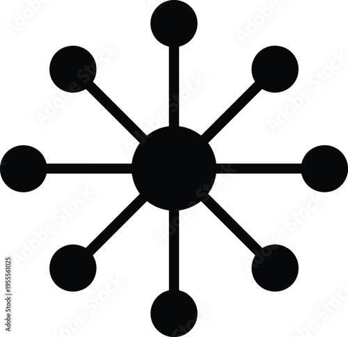 Cad drawing flat vector illustration of a central hub network connection icon representing data distribution, social media marketing, and connectivity.