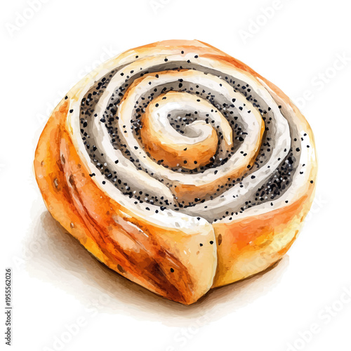 Poppy Seed Roll, semi-realistic fantasy design, magical atmosphere, watercolor painterly illustration, white background