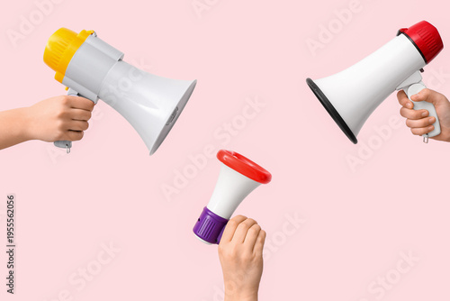 Female hands with megaphone...