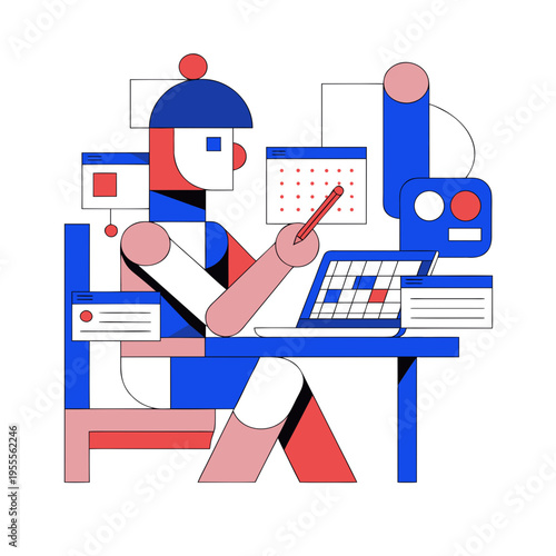 illustration of a man working on computer smart working remote