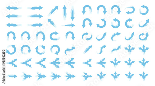 Dynamic light blue aerodynamic swoosh arrows set with curves swirls and directions for sleek modern design elements
