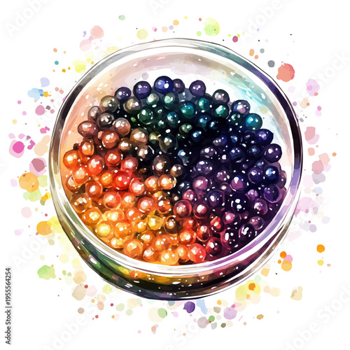 Caviar, artistic semi-realistic fantasy style, soft glow effects, watercolor illustration, white background