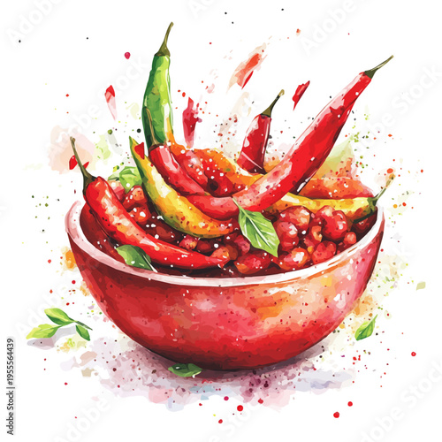 Chili Con Carne, semi-realistic fantasy artwork, realistic details with magical touch, watercolor painting, white background
