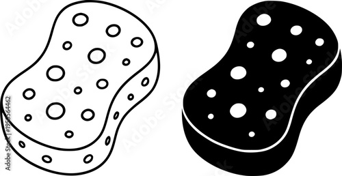 Sponge illustration icon, in outline and silhouette design