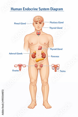 Human Endocrine System Anatomy Diagram with Glands Labeled