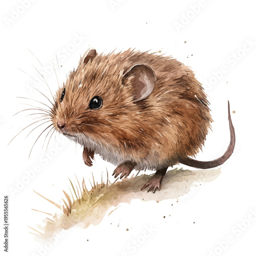 Vole, artistic semi-realistic fantasy style, soft glow effects, watercolor illustration, white background