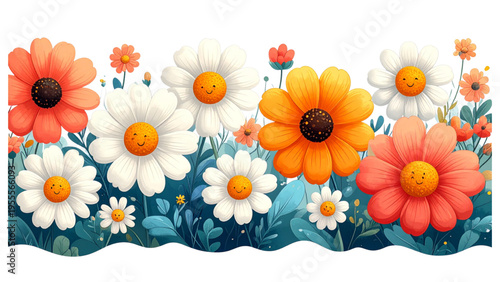 Cute Groovy Flower Power Set, 70s Retro Daisy Illustration Collection, Kawaii Pastel Floral Icons Isolated Background
