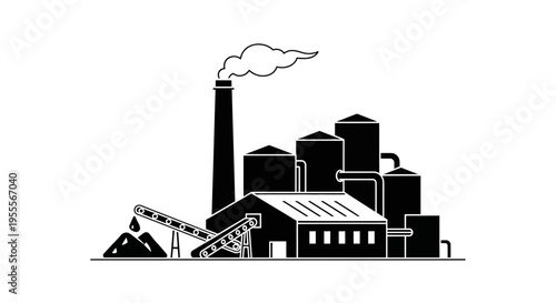 Industrial Factory Illustration Black and White Minimalist Vector Icon