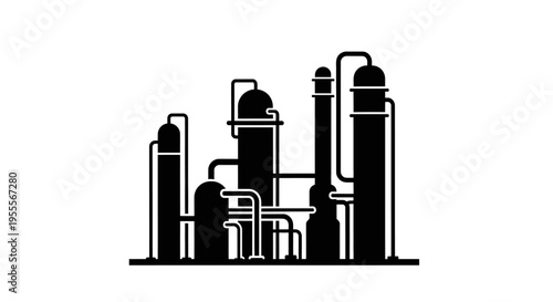 Industrial Oil Refinery and Chemical Plant Silhouette Icon Isolated on White Background
