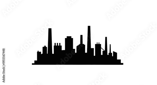 Industrial Factory Skyline Silhouette - Black Manufacturing Plant Icon on White Background