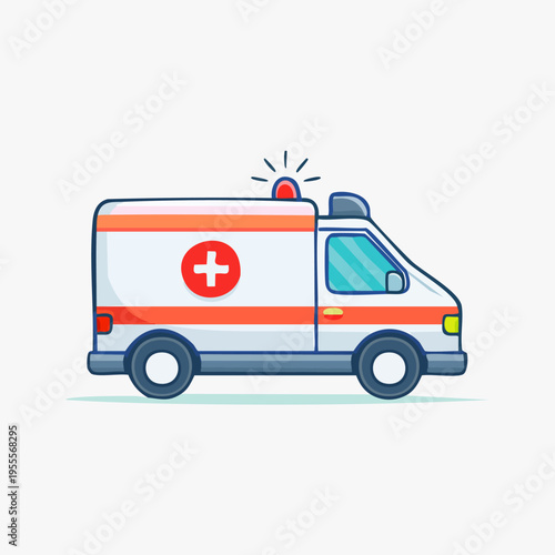 Ambulance Emergency Vehicle with Flashing Lights and Red Cross Symbol.
