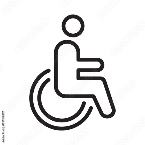 Simple black and white line drawing of a person in a wheelchair