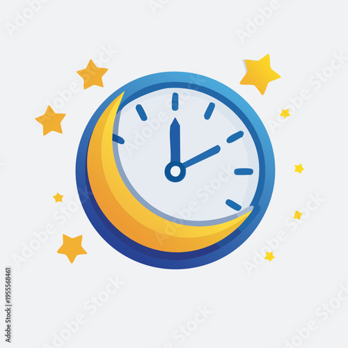 Bedtime Clock Icon with Crescent Moon and Stars.