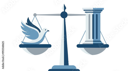 Balance Scale with Dove and Column Symbolizing Peace and Justice