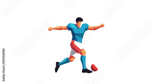 Rugby player kicking ball in action on field