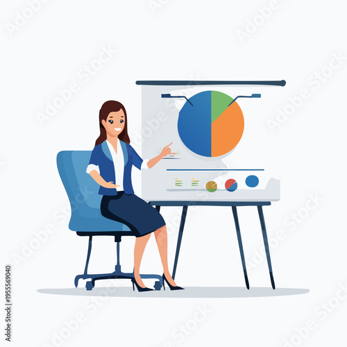 Businesswoman Presenting Data on Flip Chart.