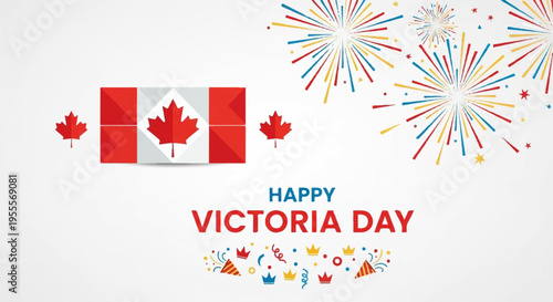 Canadian victoria day celebration with fireworks and flag