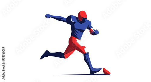 American football player running with ball isolated on white background