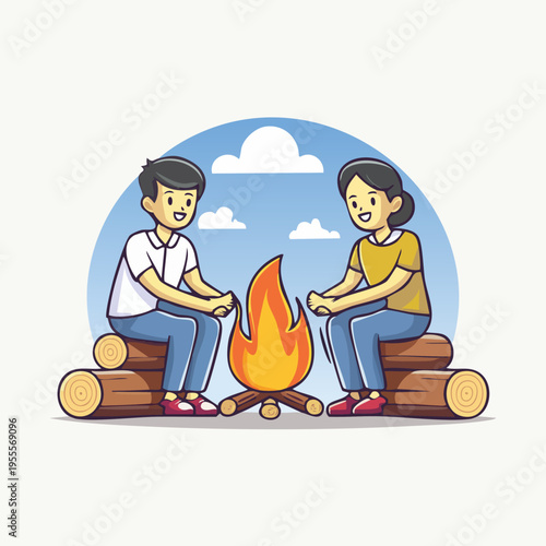 Campfire Companions - A Cozy Cartoon Illustration.