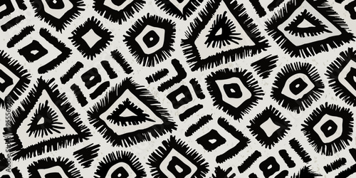 Bold black and white geometric pattern with a tribal inspired design