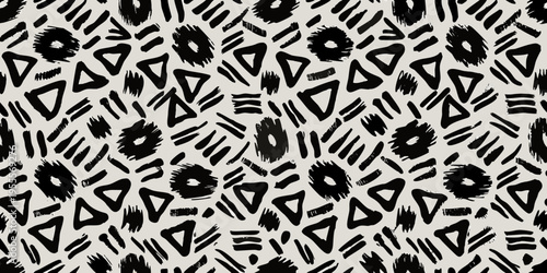 Abstract black and white pattern with irregular shapes and brushstrokes