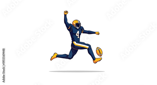 American football player kicking ball in mid air celebrating