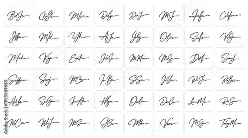 Dozens of modern executive signatures pack sleek black and white vector signatures