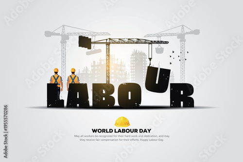 happy Labour day or international workers day vector illustration. labor day and may day celebration design. Construction of “LABOUR” concept.