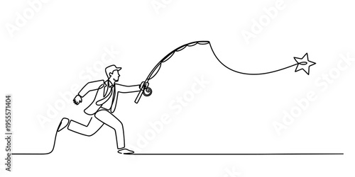 Businessman running and fishing for a star