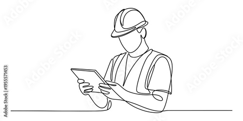 construction worker using digital tablet