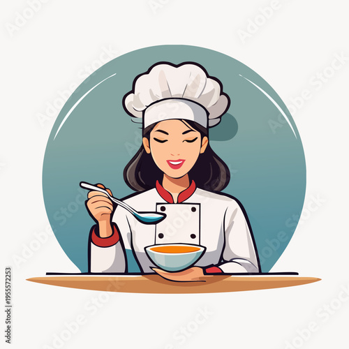 Chef Tasting Delicious Soup in Kitchen.