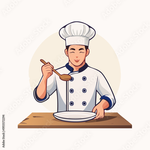 Chef Tasting Food From Spoon With Eyes Closed.