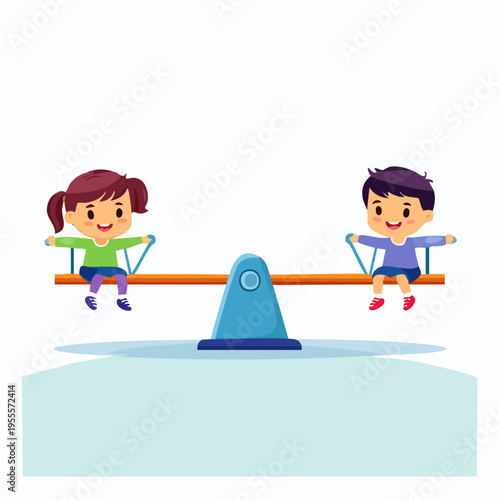 Children Playing on a See-Saw in the Park.