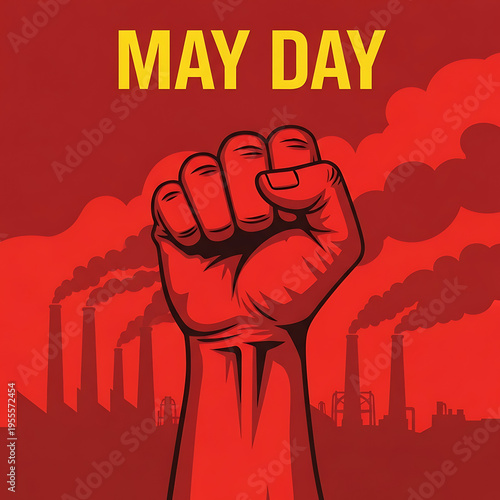 May day protest illustration with raised fist