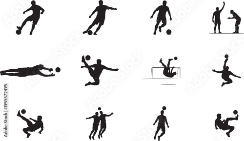 Silhouette of soccer players in various poses