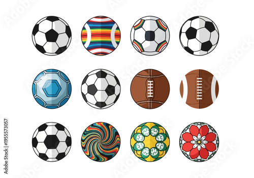 Collection of diverse sports balls and decorative spheres vector illustration.