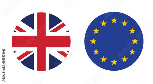 Flag of EU and UK United Kingdom round icon, banner vector illustration. 
