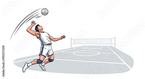 Man in white uniform jumping to hit volleyball with hand