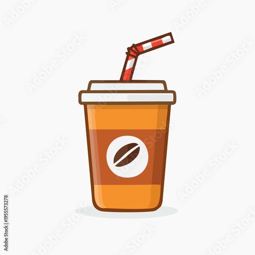 Coffee cup with straw, perfect for a refreshing drink.