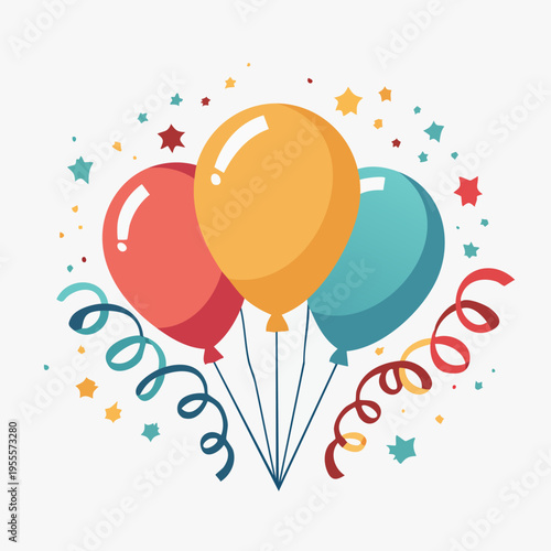 Colorful balloons and ribbons for festive celebrations and joy.