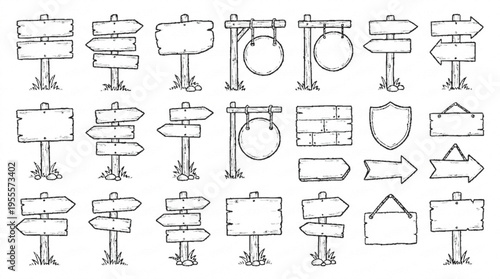 Hand drawn wooden signboard collection for creative projects and branding