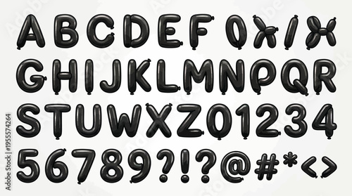 Glossy black balloon alphabet with letters numbers and symbols