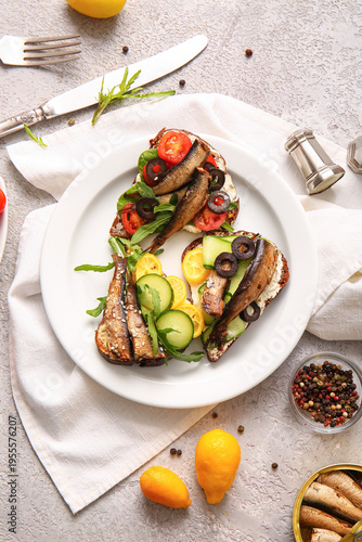 Plate of tasty sandwiches w...