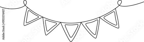 Continuous line art drawing buntings garland. Celebration party hand drawn elements. Vector linear illustration. one line Icon drawing