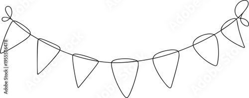 Continuous line art drawing buntings garland. Celebration party hand drawn elements. Vector linear illustration. one line Icon drawing
