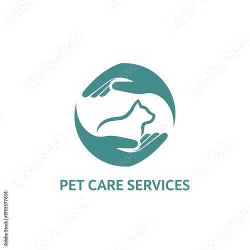Hand cradling cat silhouette logo for pet care services and animal rescue organizations